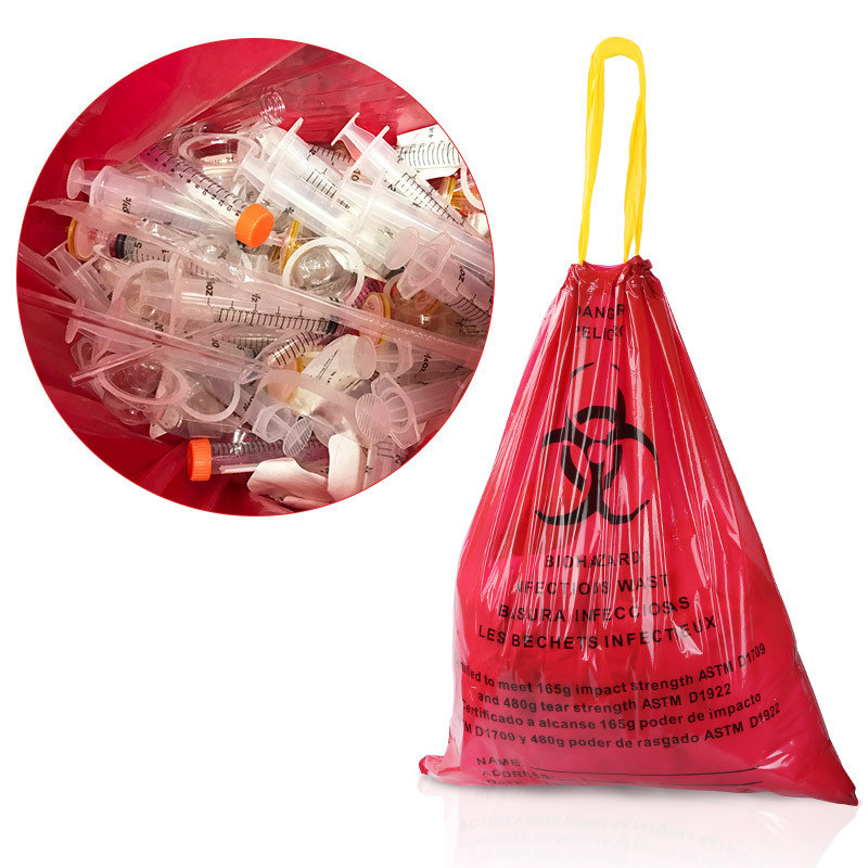 Traumatic Medical Waste Specialized Bag Red Identification Warning Drawstring Convenient Sealing Medical-Grade Puncture-Resistant for Clinic Laboratory Use