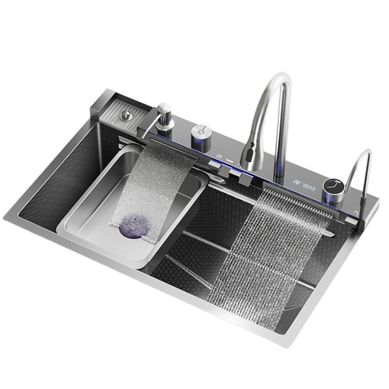 Multi Functional Handmade Stainless Steel Nano Double Bowl Waterfall Style Kitchen Sink