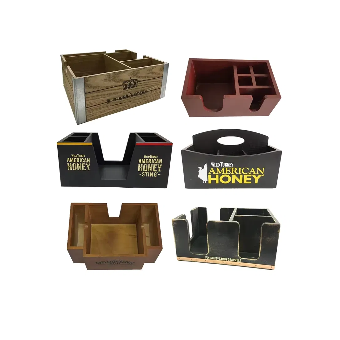 Custom Logo Color Size Napkin Holder Wood Bar Caddy with 3 4 5 6 Compartment for Kentucky Pride Kentucky Tavern