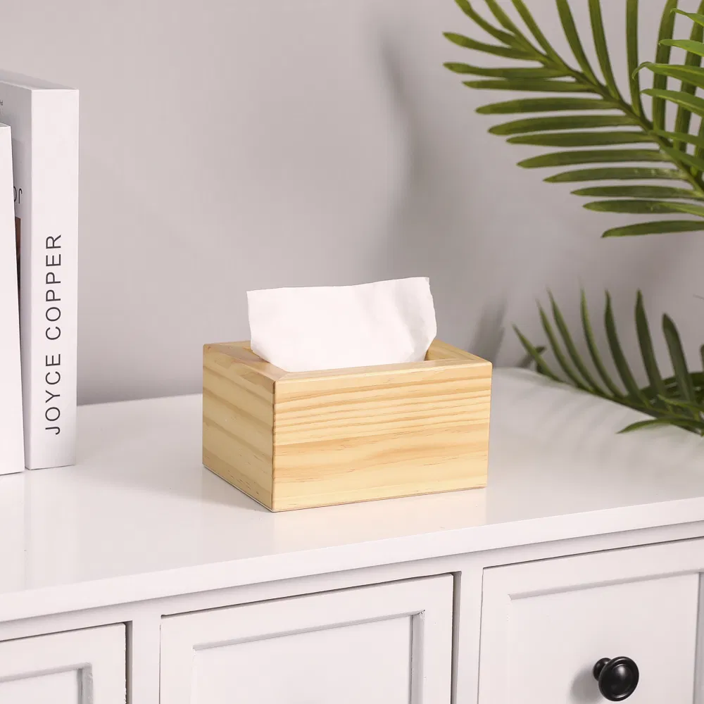 Rustic Decorative Bathroom Wood Bamboo Tissue Box for Farmhouse Country Decor