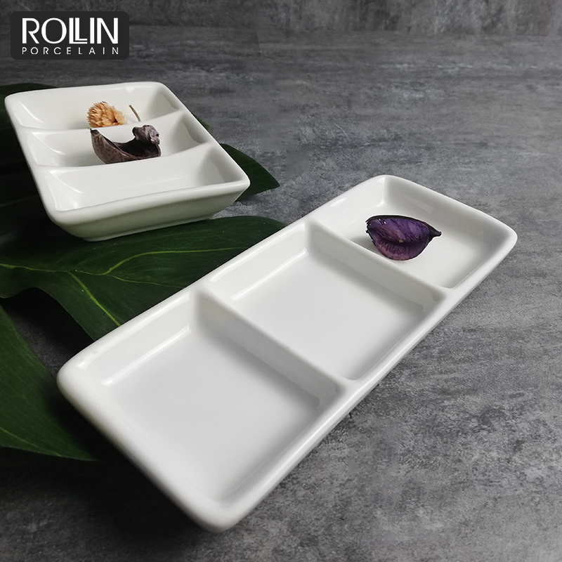 3 in 1 Divided Dish Porcelain Mustard Dish Chaozhou Factory Supply