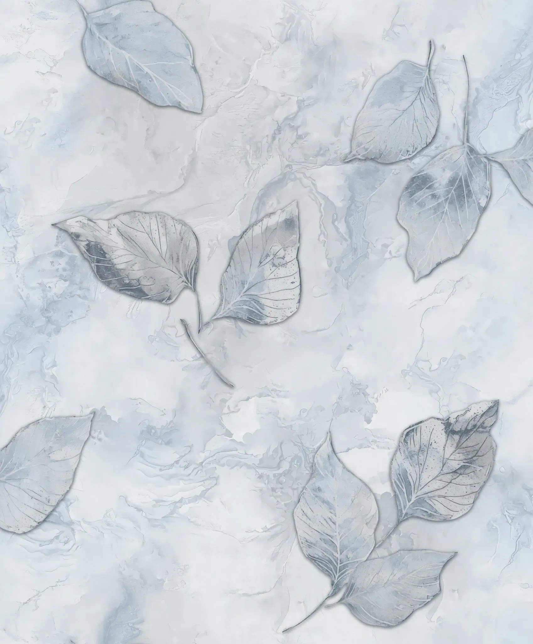 2026 Hot Sale Wall Paper Blue Grey Base Embossed Classic Italian Style Leaf Pattern Wallpaper for Bedroom Living Room Hotel Office Shop