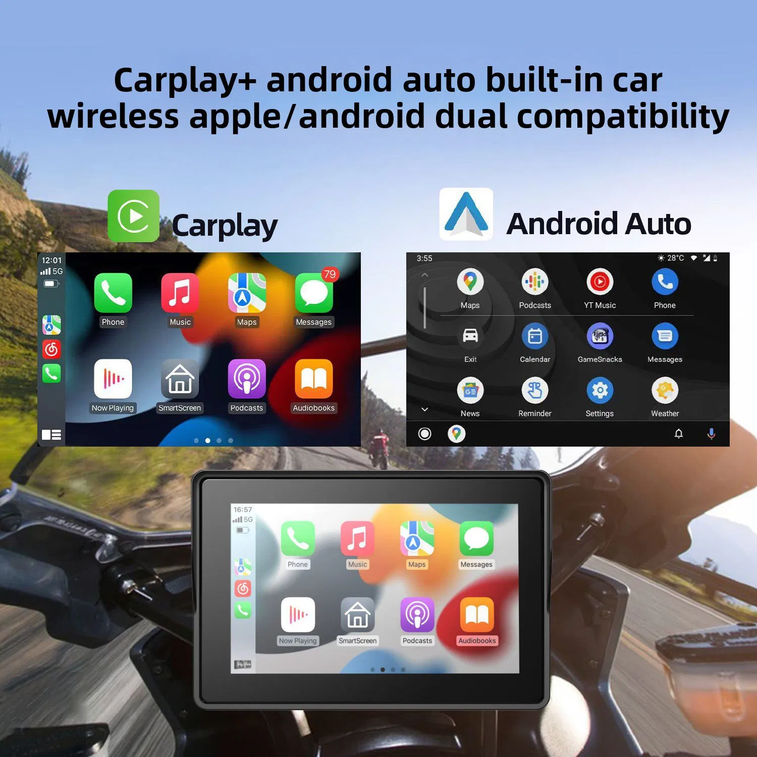 5-дюймовый мотоциклетный навигатор с CarPlay и Android Auto