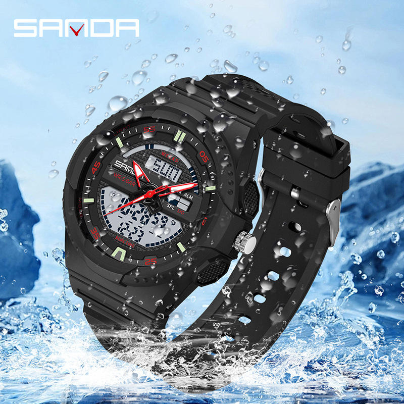 Sanda 9030 Outdoor Sports Alarm LED Analog and Electronic Chronograph Digital Watch