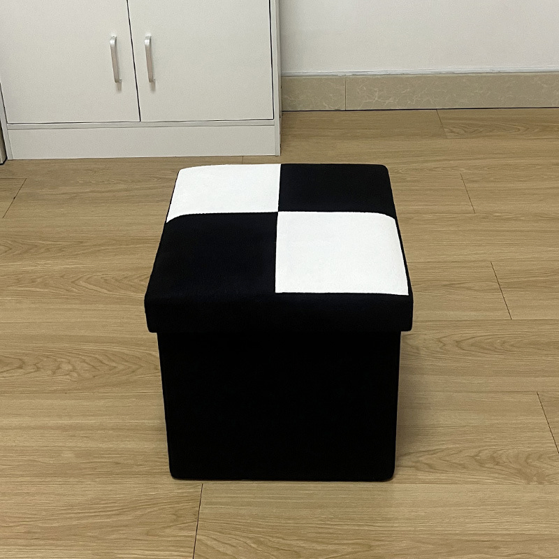 Best-Selling Checkered Velour Storage Stool Multifunctional Square Foldable Home Storage Bench
