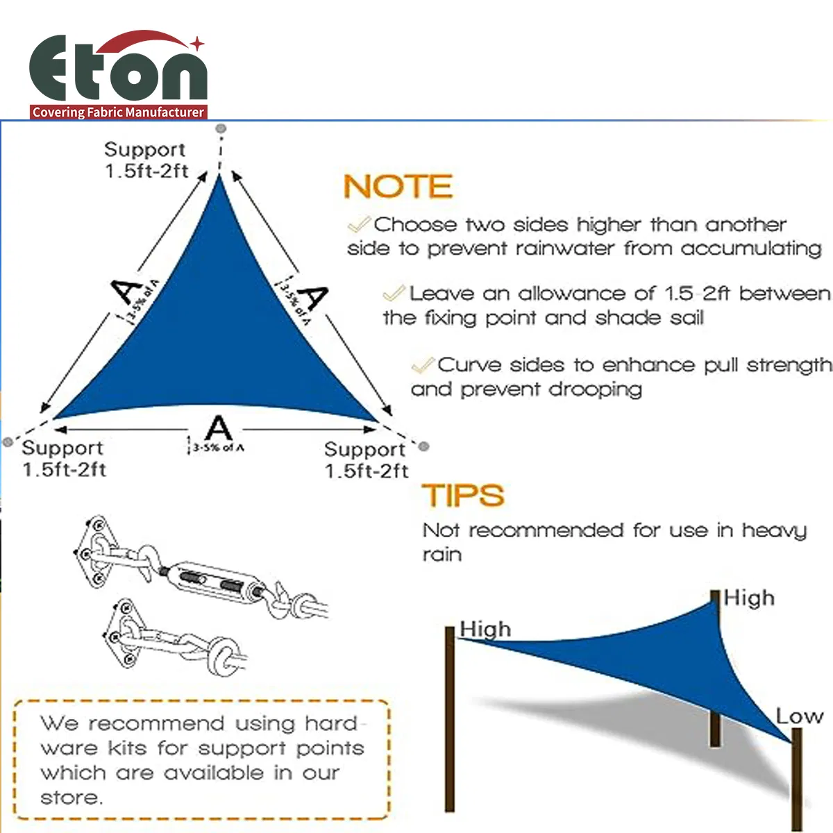 Square Sun Shade Sail for Outdoor Roof, Courtyard, Windows