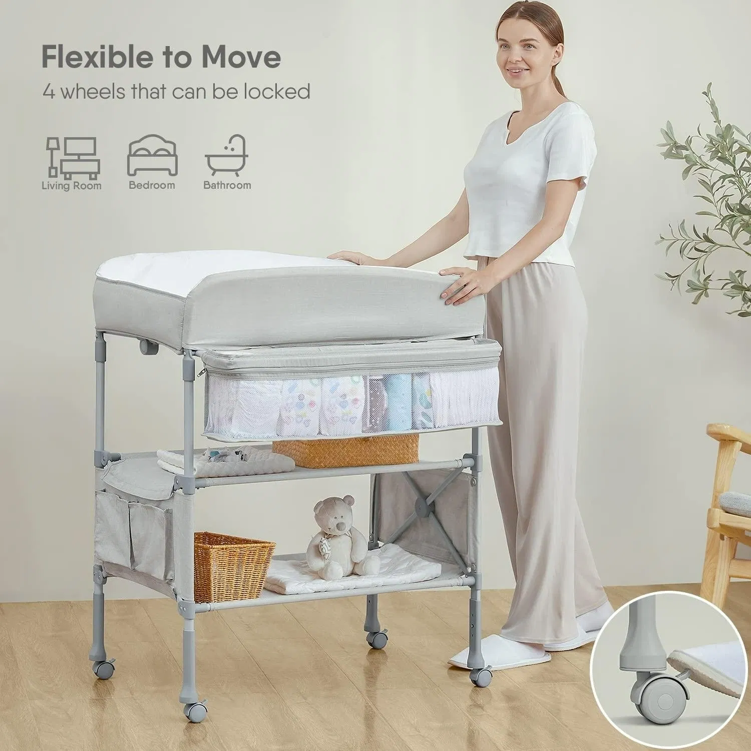 Portable Dresser Waterproof Diaper Changing Table Height Adjustable Changing Station