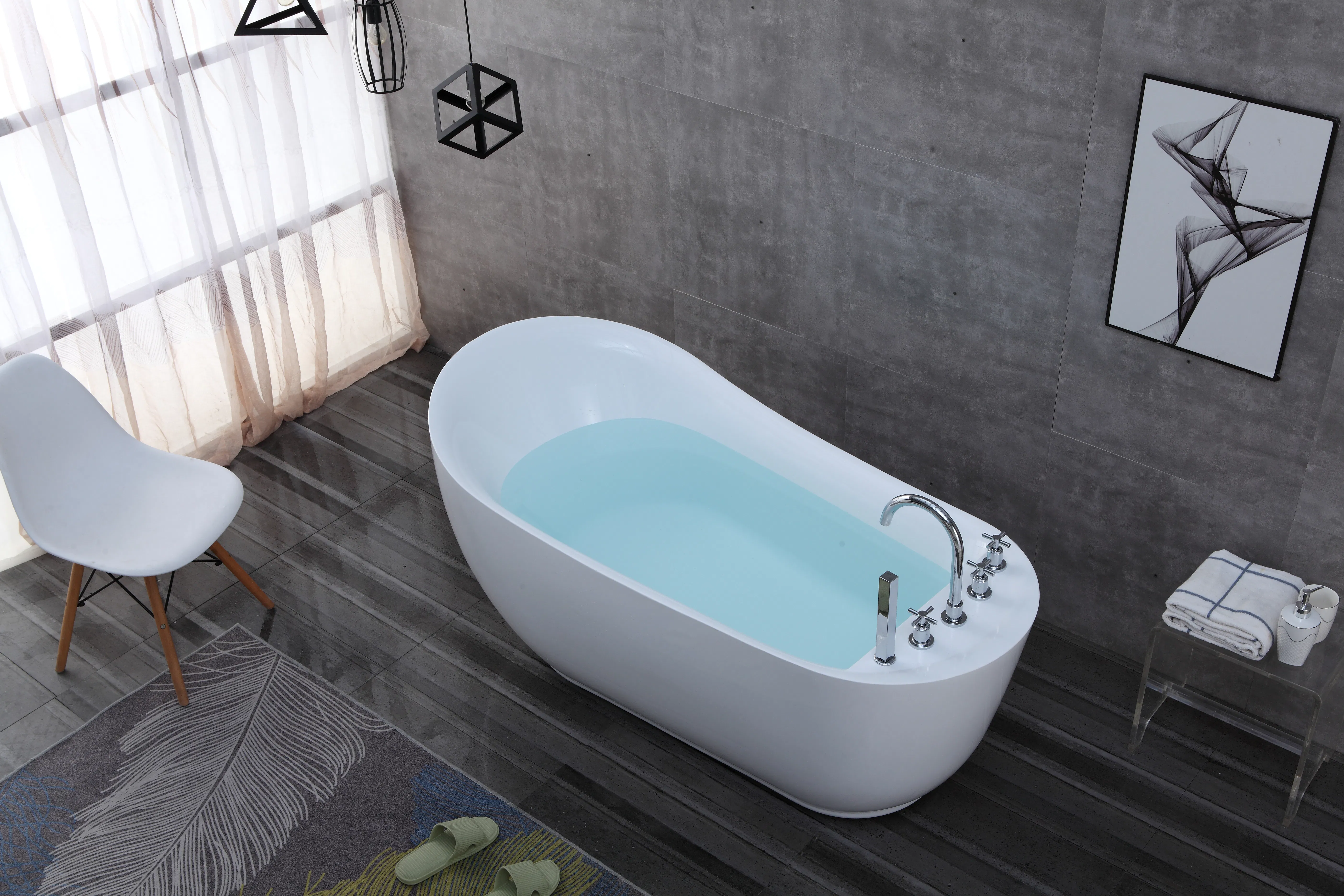 1.7 M Elegant Corner Acrylic Freestanding Bathtub Non-Slip Base for Luxurious Home Bathrooms