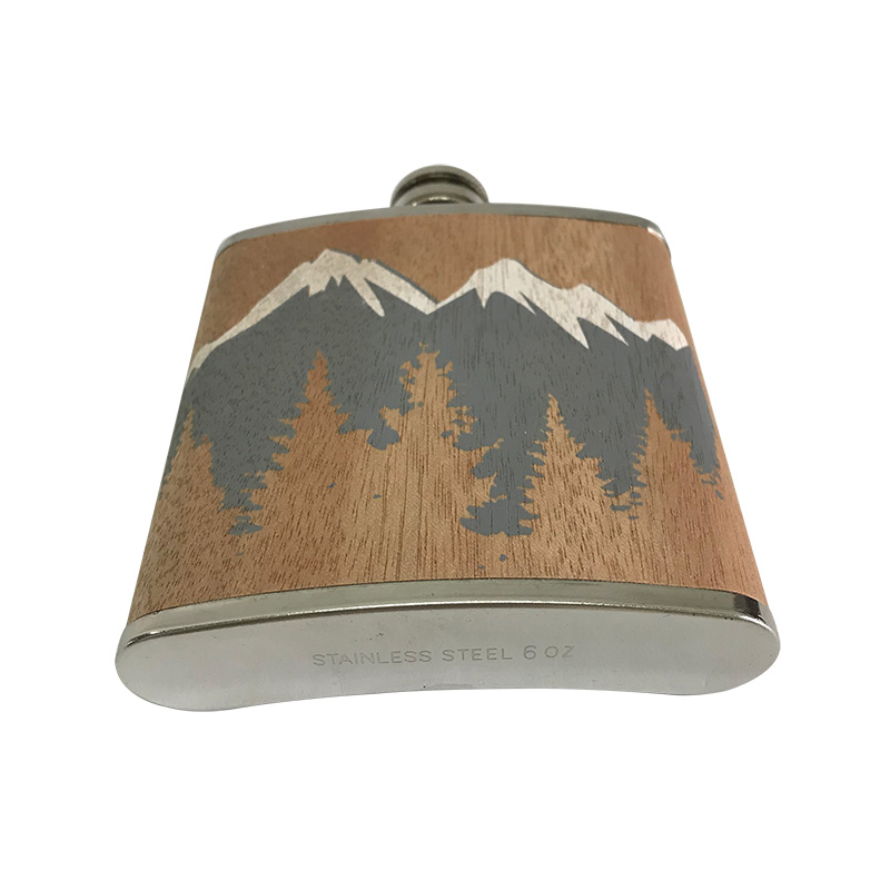 Wooden Veener Wrapped Stainless Steel 304 Hip Flask for Pike Creek Pittyvaich Zubrowka