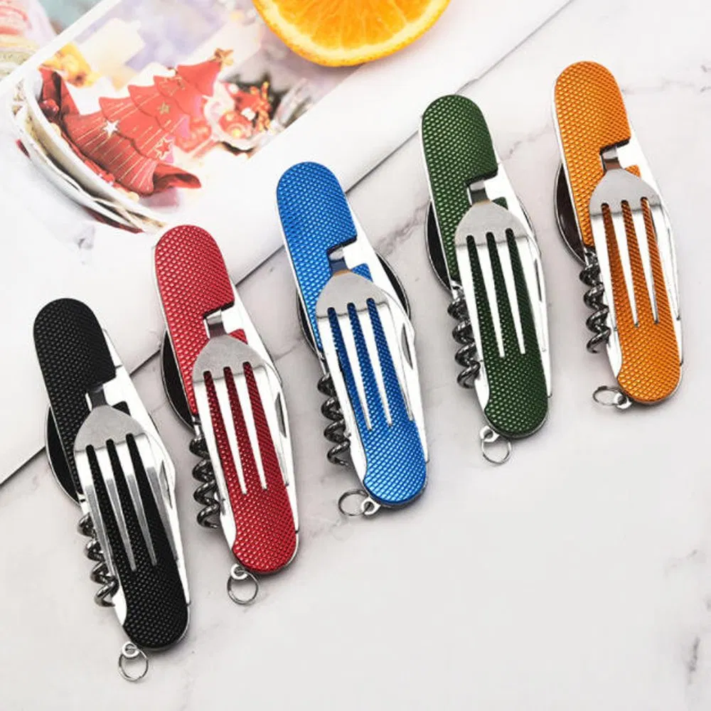 Portable 6-in-1 Detachable Folding Outdoor Camping Tableware Set Tactical Stainless Steel Travel Spoon