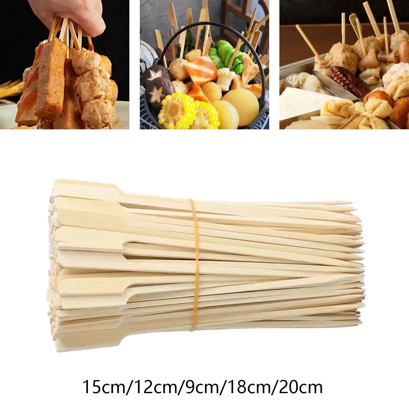 Custom Size Logo Flat BBQ Bamboo Gun Skewer Sticks Teppo Skewer Sizes 9/10/12/15/18/25/30 Cm