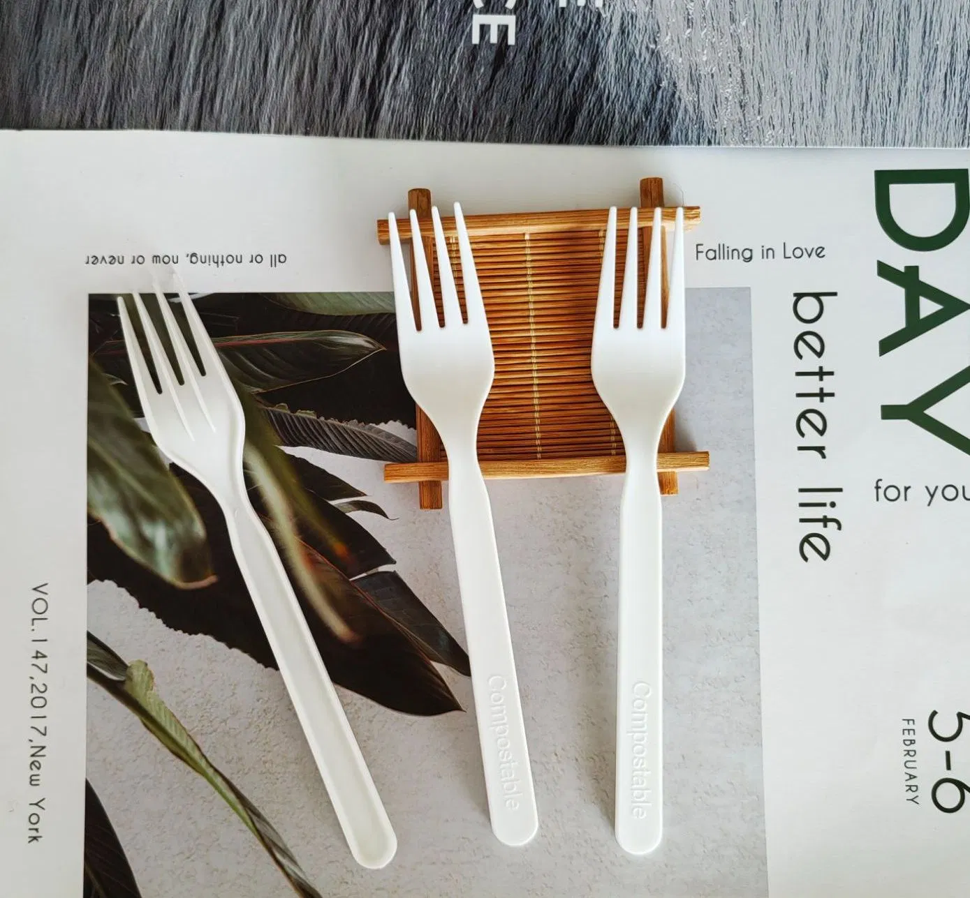 Disposable Bio Compostable Biodegradable Dinnerware 7 Inch PLA Spoon Knife Fork