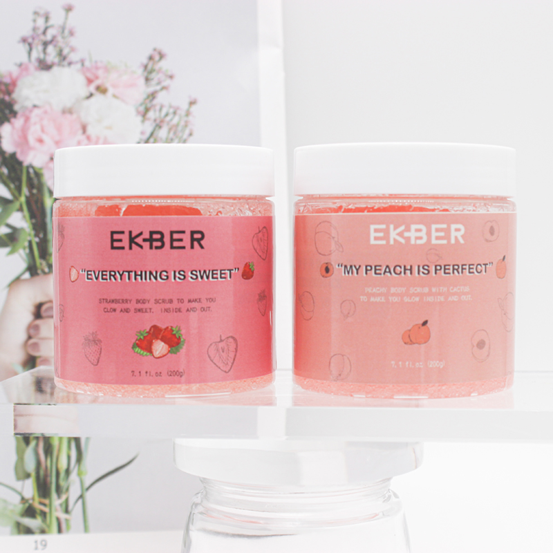 Customize Logo Skin Whitening Deep Cleaning Gentle Cleansing Body Scrub Natural Peach Strawberry Body Scrub
