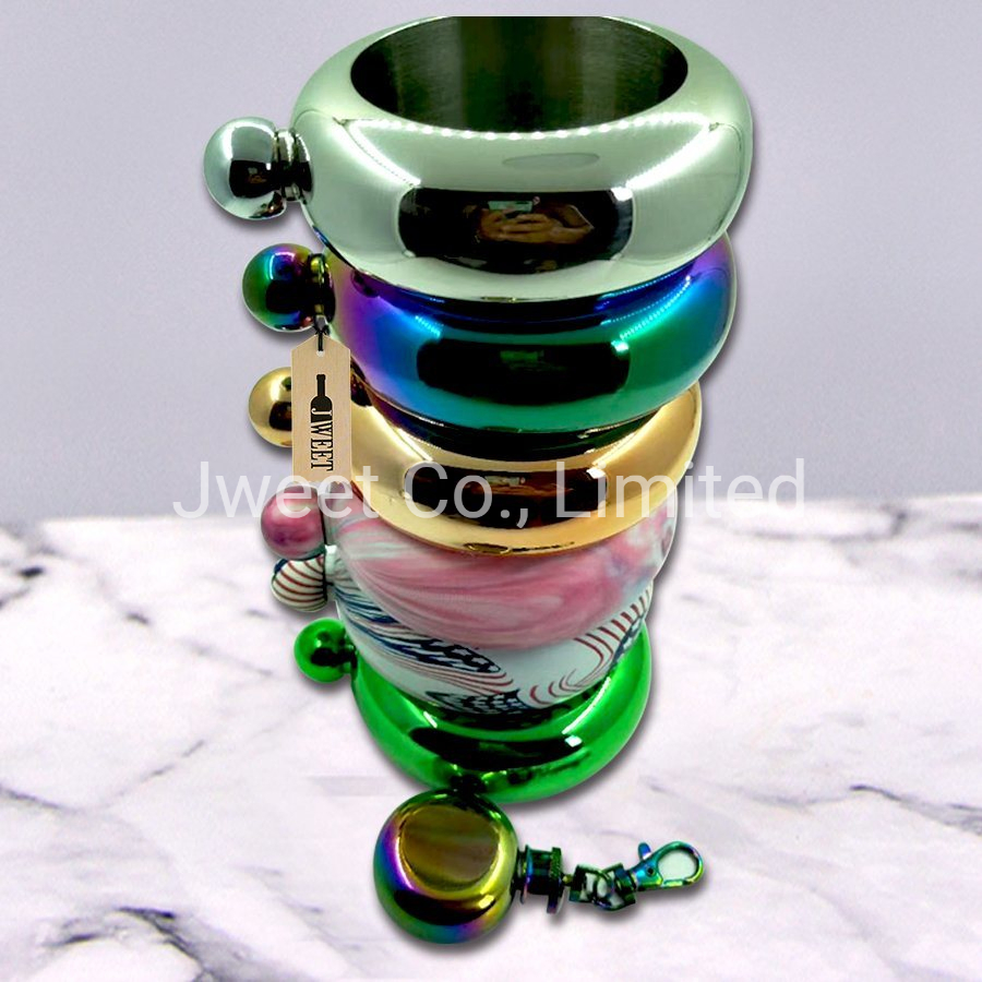 Bangle Shaped Colorful Single Walled Stainless Steel Whiskey Hip Flask