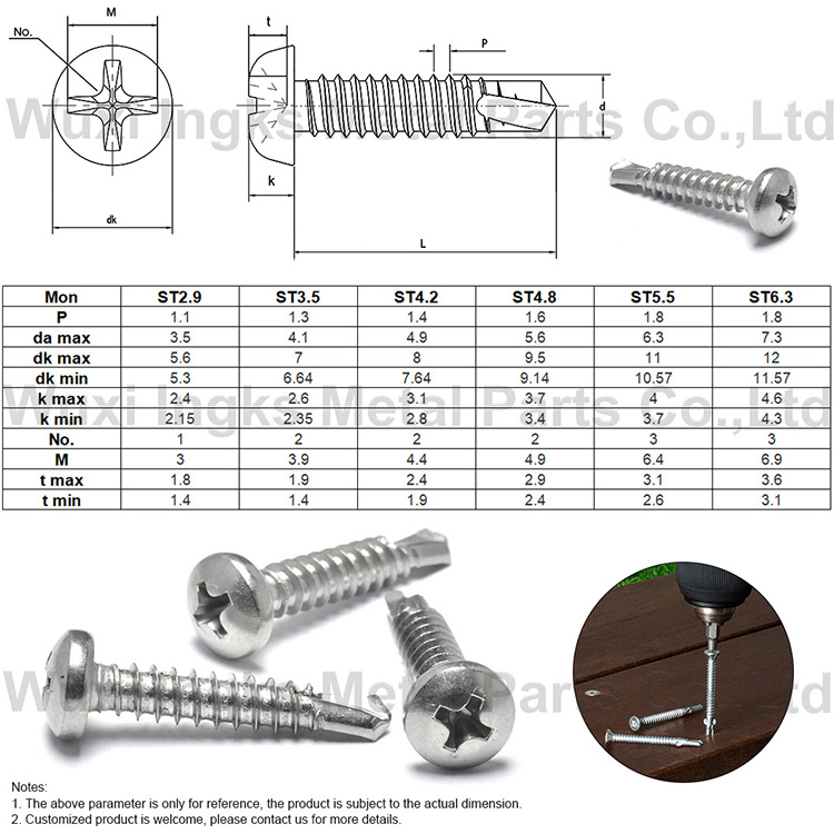 DIN7504 Stainless Steel 304 316 410 Phillips Pan Head Self Drilling Screws for Sheet Metal