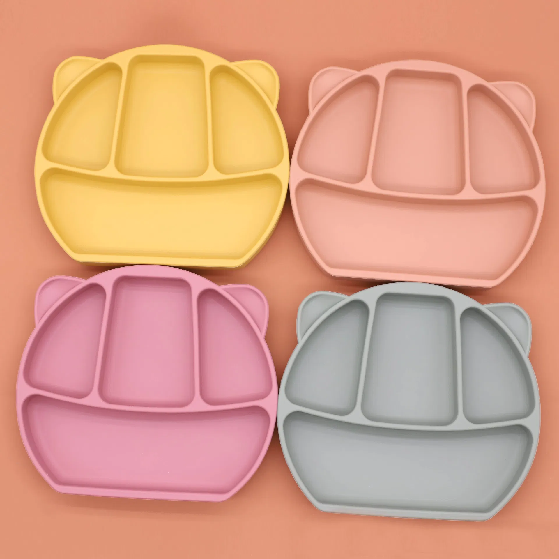 BPA Free Infant Feeding Bowls Silicone Baby Divided Grip Plate with Lids