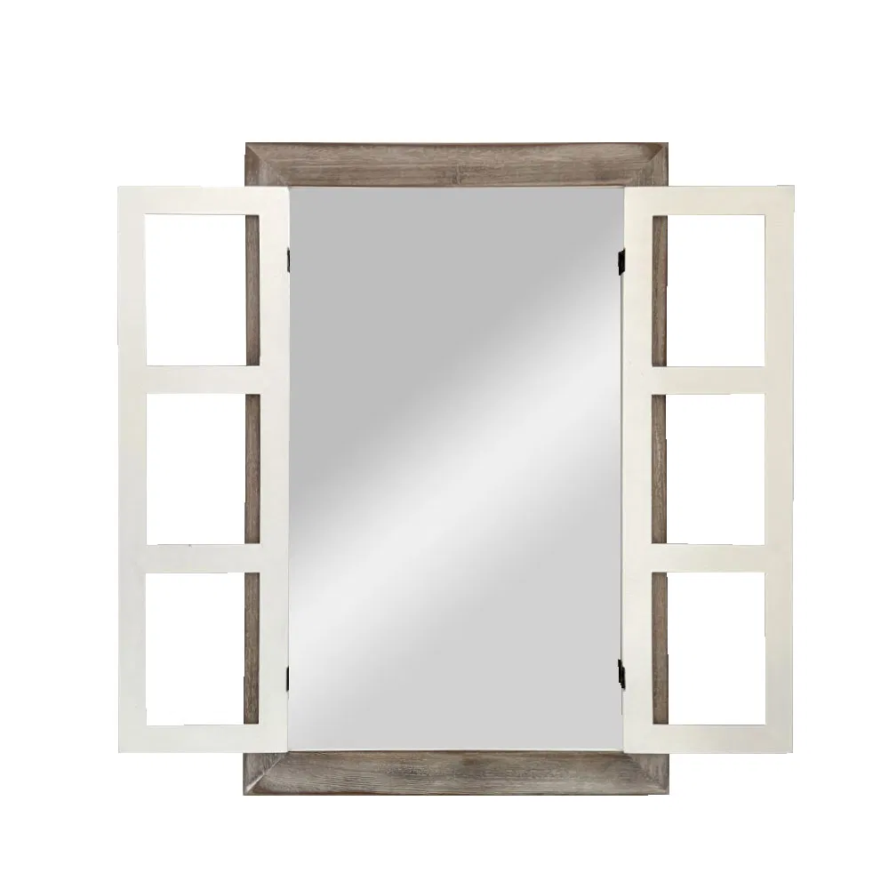Vintage Country Farmhouse Rustic Wood Wall Framed Window Mirror for Bathroom Bedroom as Gift