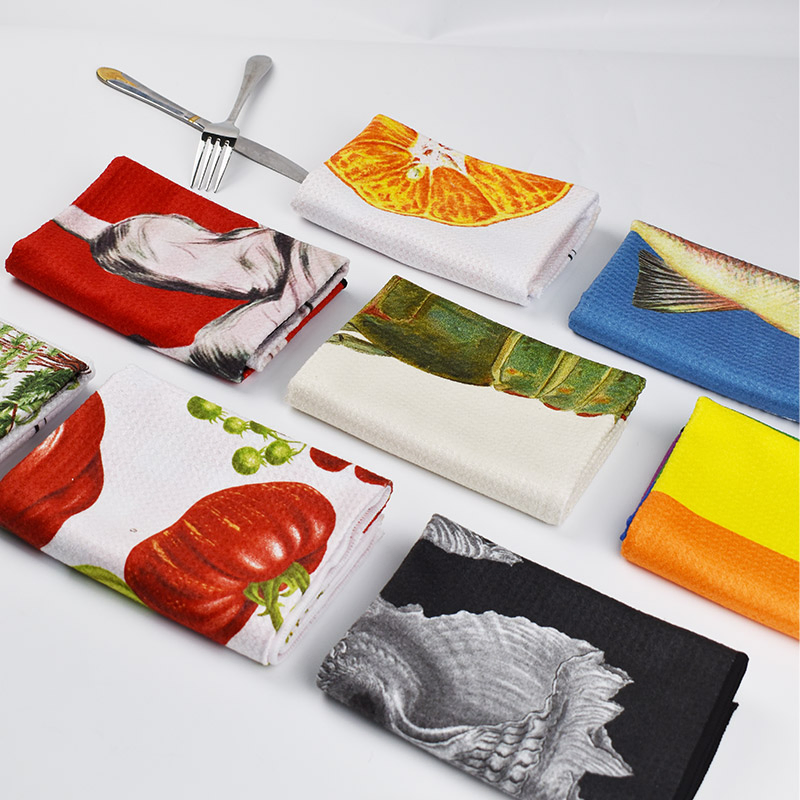 High Quality 50*70cm Printing Dye Sublimation Tea Towel 250gms 100% Cotton Two Design 250GSM 100% Cotton Kitchen Tea Towel