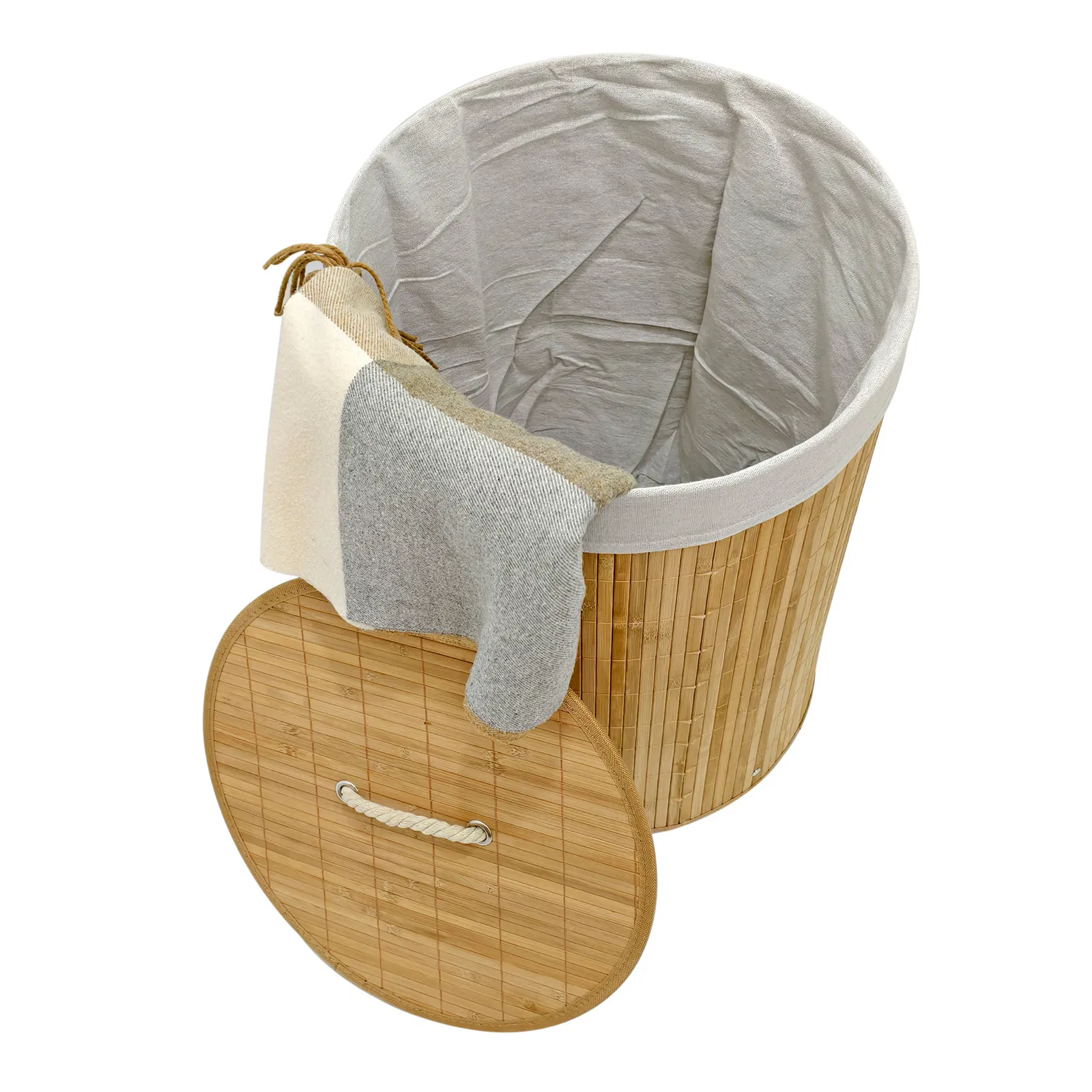 Custom Large Round Bamboo Laundry Dirty Storage Basket Round with Lid