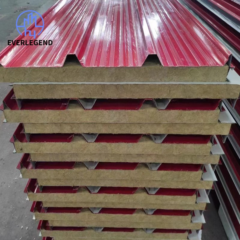 Red Color Coated Galvanized Steel Sheet Fireproof Rock Wool Foam Sandwich Roof Panel for Warehouse