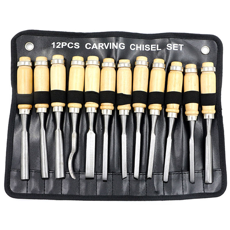 12pcsprofessional Multi-Functionalpremium Crvsteelhiqhhardness Carpenter Woodworking Carving Wood Chisel