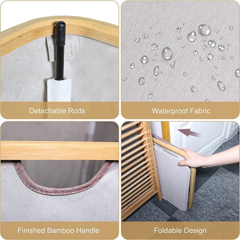 Folding Bamboo Laundry Basket with Lid