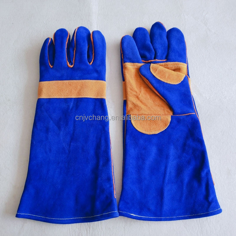 Premium Blue Cowhide Heat Resistant BBQ Gloves for Baking