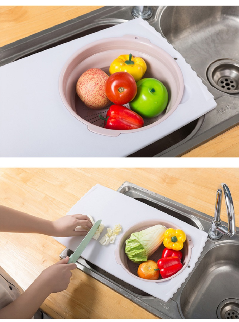 Flexible Multi-Purpose Vegetable Chopping Board Removable Folding Sink Slicing Colander Basket Wbb16435