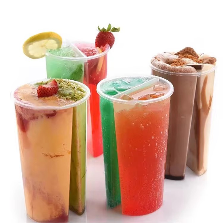 700ml PP Plastic Cup Twins Split Cup Boba Bubble Tea Double Shared 2 Flavour Cup