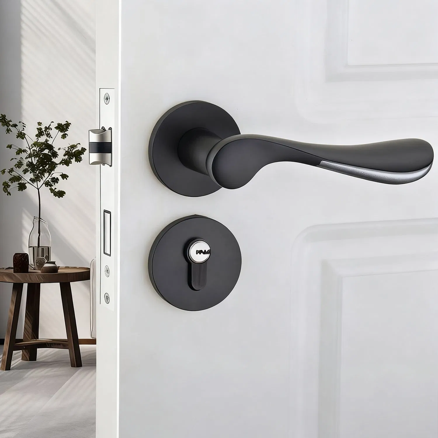 Furniture Hardware Black Drop Shape Interior Door Handle Door Accessories Security Lock Door