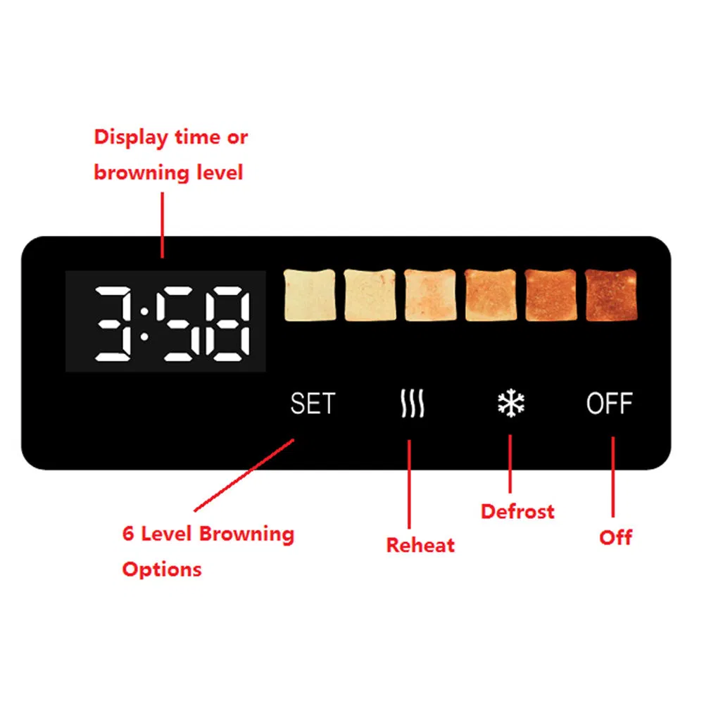 Commercial Electric 2 Slice Digital Toaster Kitchen Pop-up Smart Touch Screen Panel Toaster with LED Display