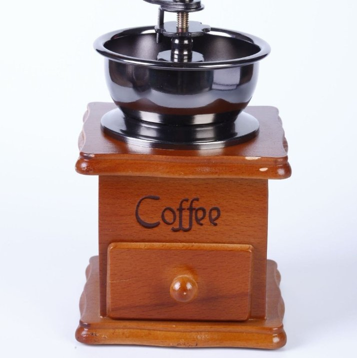 Home Classic Hand-Crank Coffee Grinder, Coffee Bean Mill, Vintage Solid Wood Coffee Decor, Small Portable Manual Coffee Grinding Machine
