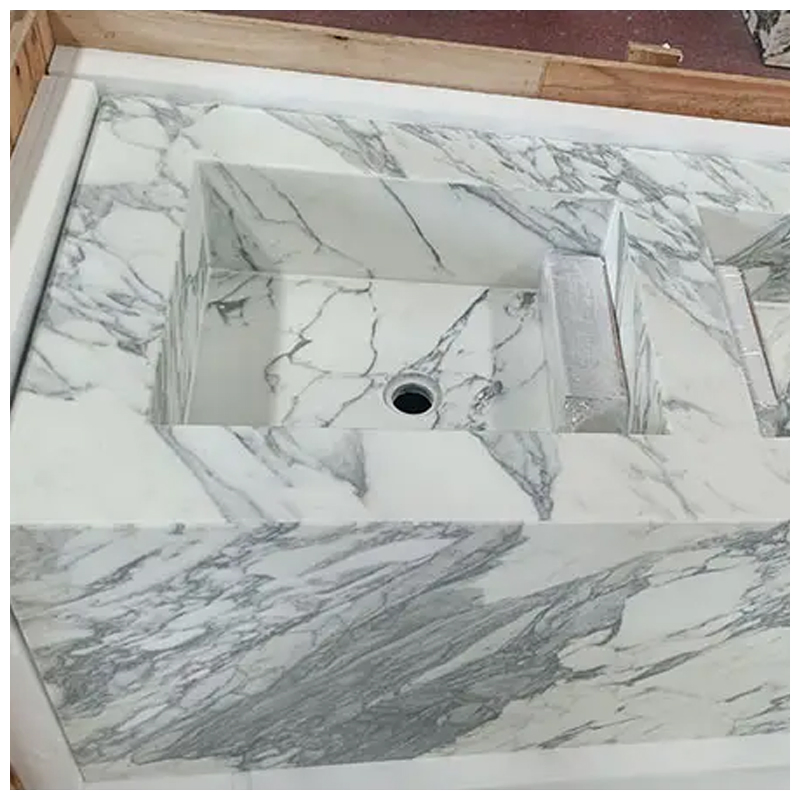 Integrated Arabescato Corchia White Marble Washbasin