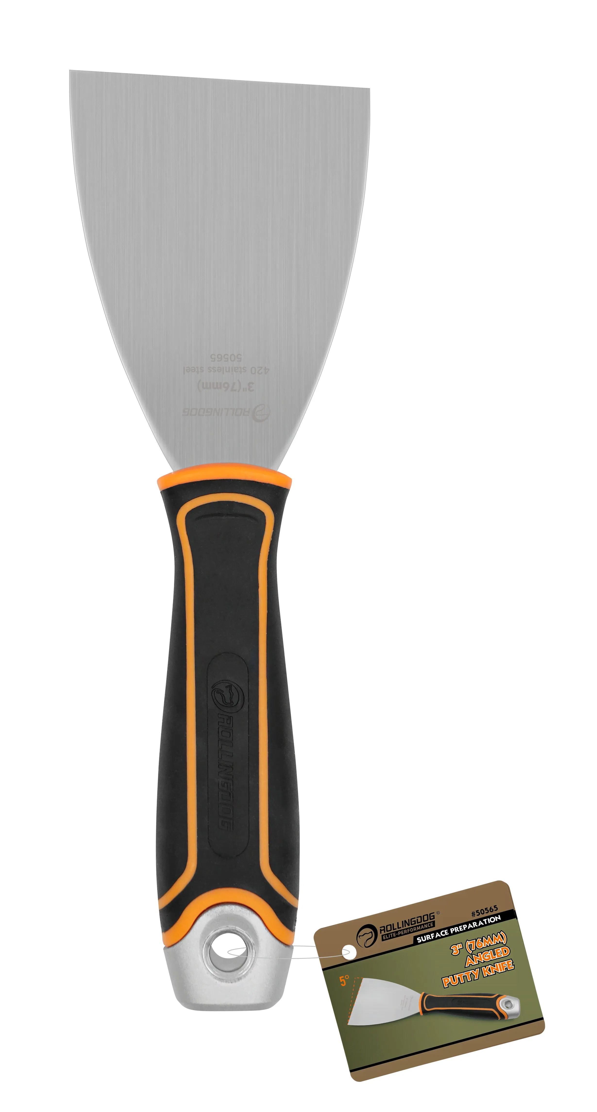 Rollingdog 50565 3" Angled Putty Knife Easy Scraping Into Corners.