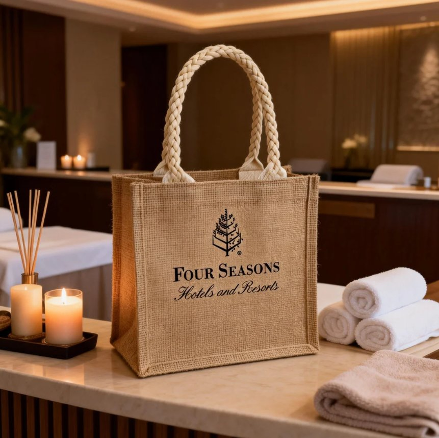 Eco-Friendly Jute Tote Bag with Cotton Webbing Handle & Custom Logo Print