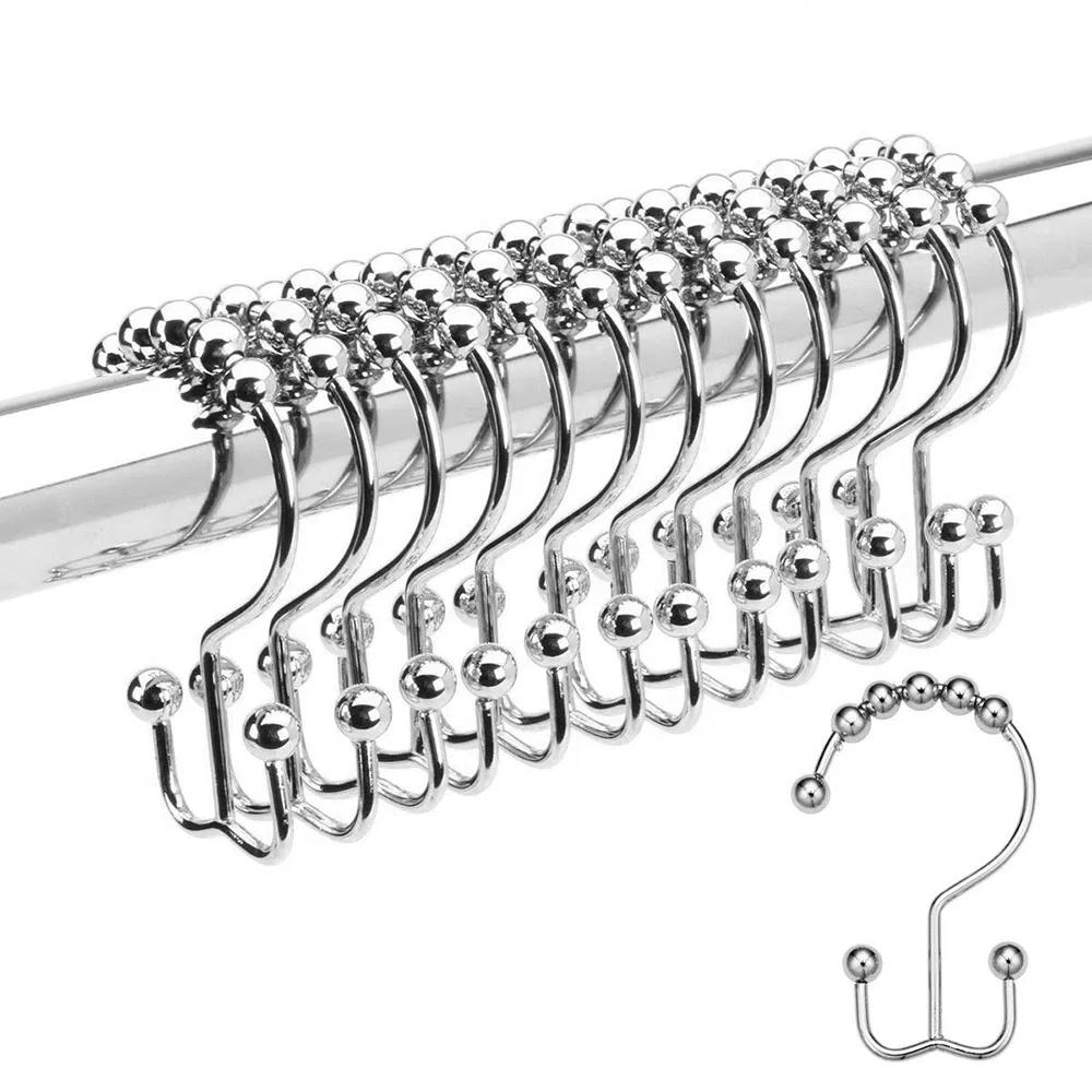 Double Roller Glide Hook Metal Shower Curtain Hooks