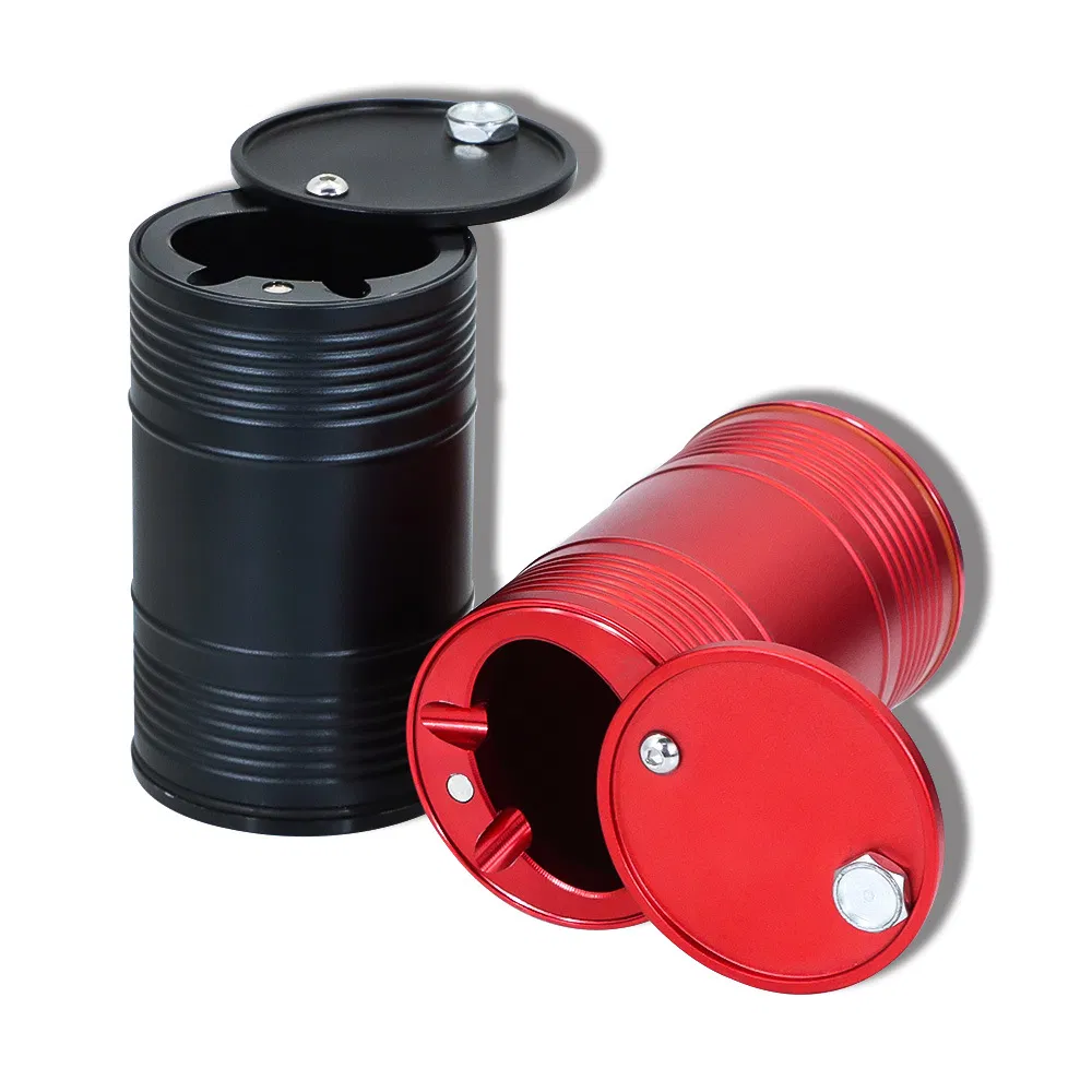 Metal Car Ashtray with Lid, Portable Smoking Accessory Aluminum Alloy Oil Drum Ashtray