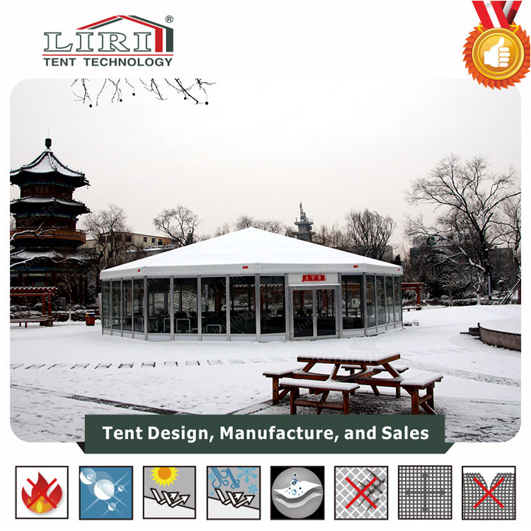 Outdoor Hexagon Tent with Glass Walls for Small Music Concert