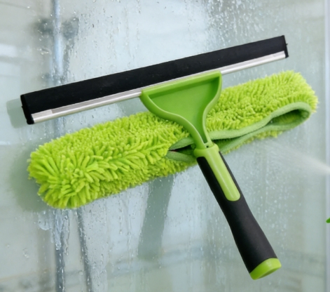 New 2-in-1 Spray Window Cleaning Squeegee with Rubber Blade & Chenille Cloth Efficient Glass Cleaner for Shower Doors & Windows