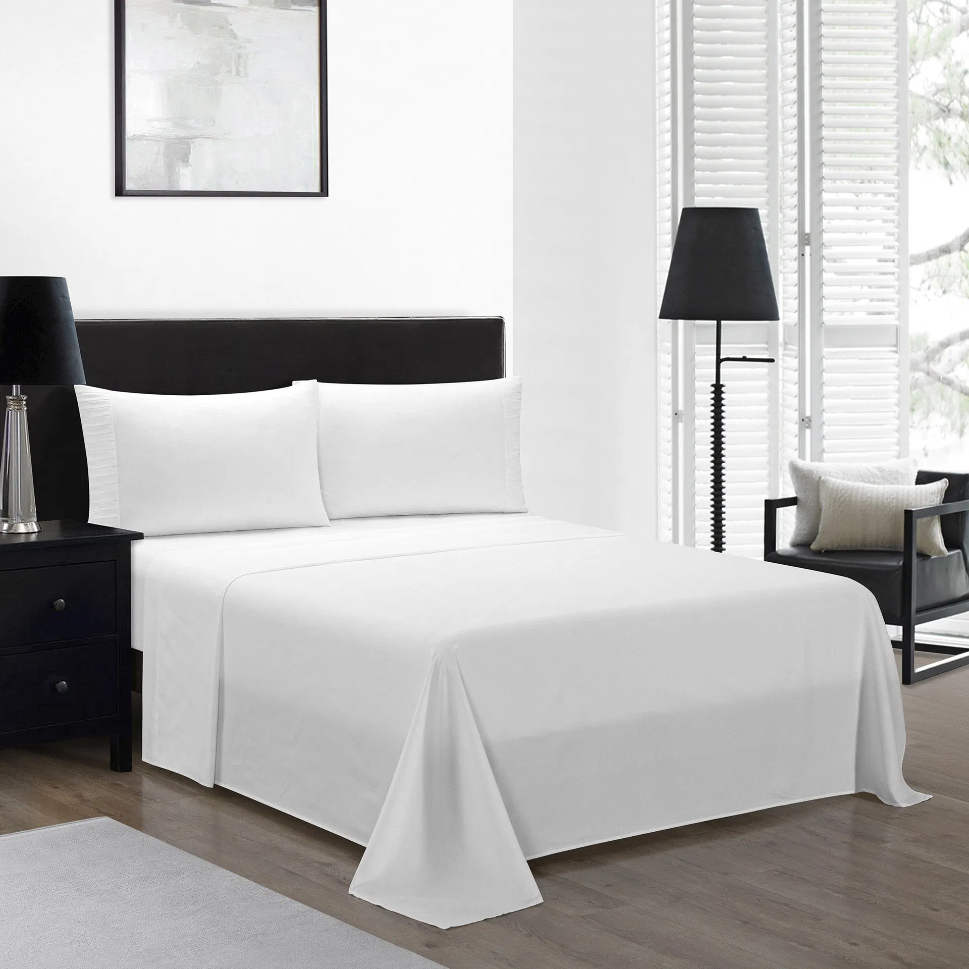 White Bedsheet Microfiber Polyester Pillowcases High End Bedding Set Hotel Use Plain Dyed Solid Color Flat Sheet Bed Sheet Set Wholesaler