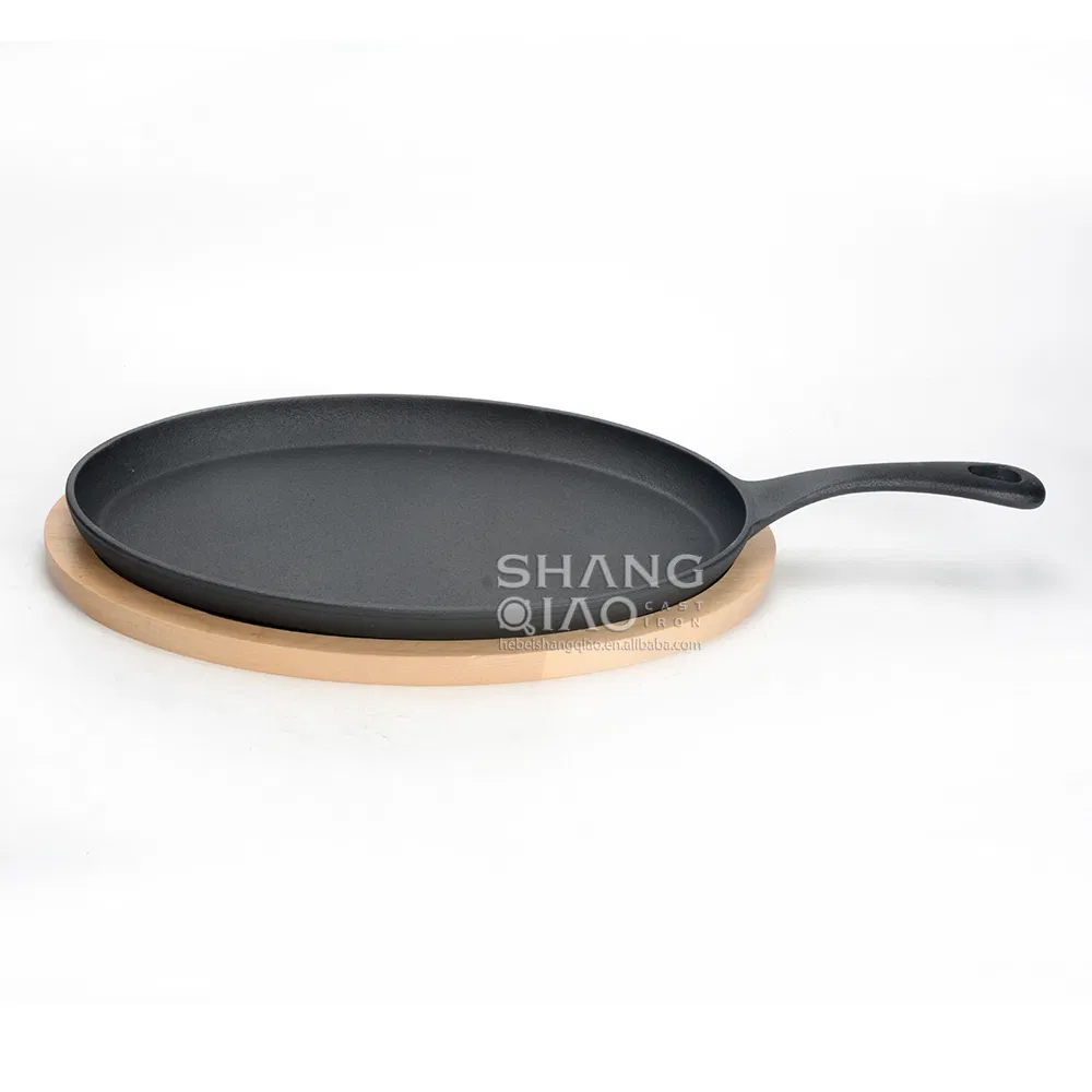 Чугунная сковорода для фахитас с деревянной подставкой, 49 см