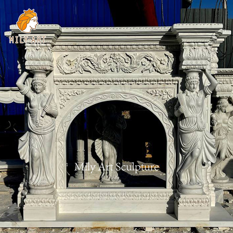 Classic Indoor Natural Stone Fireplace Surround Hand Carved Marble Fireplace Mantel