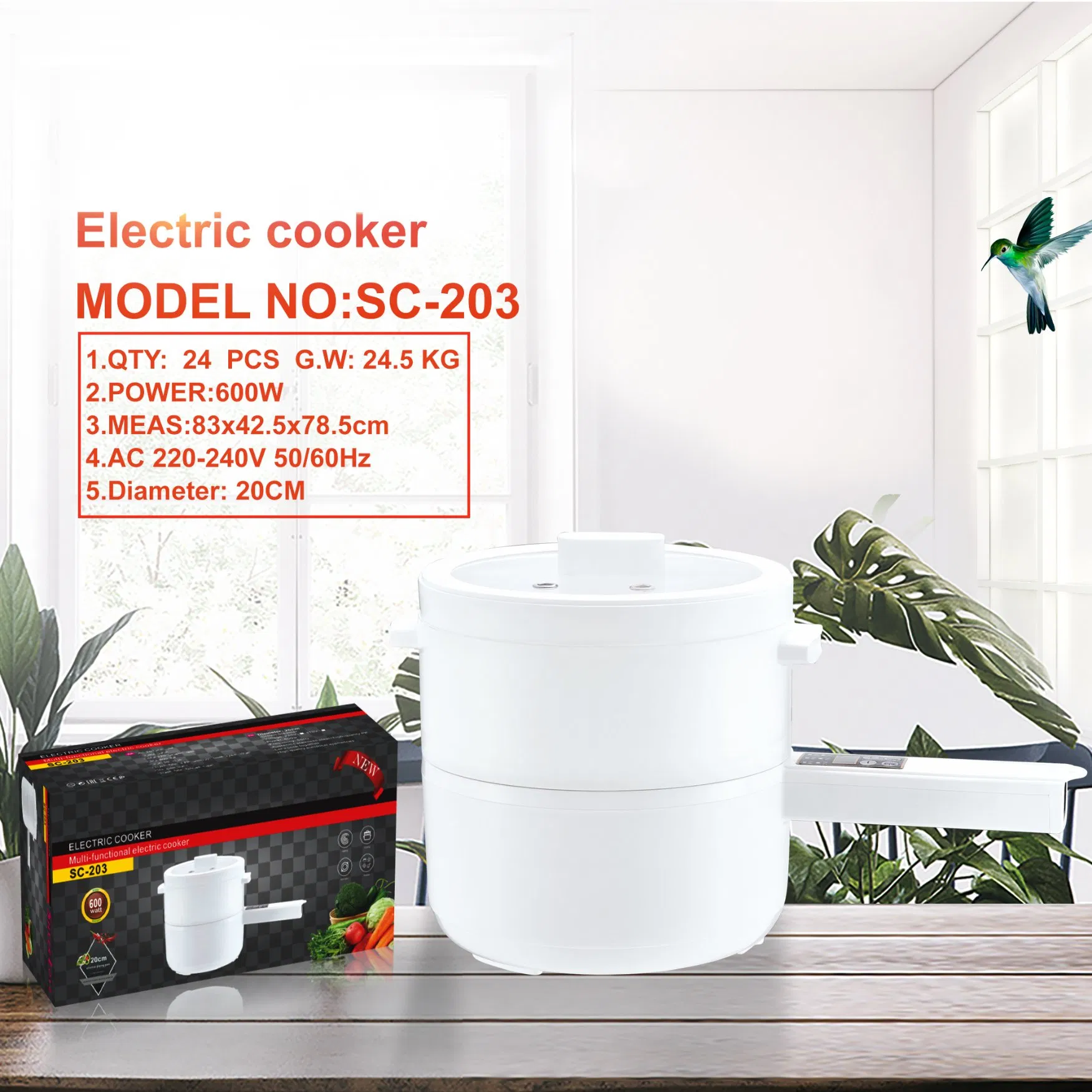Sc-203 Cooker High Quality White Compact Electric Skillets Small Stainless Steel Heating Plate for College Dormitory Use