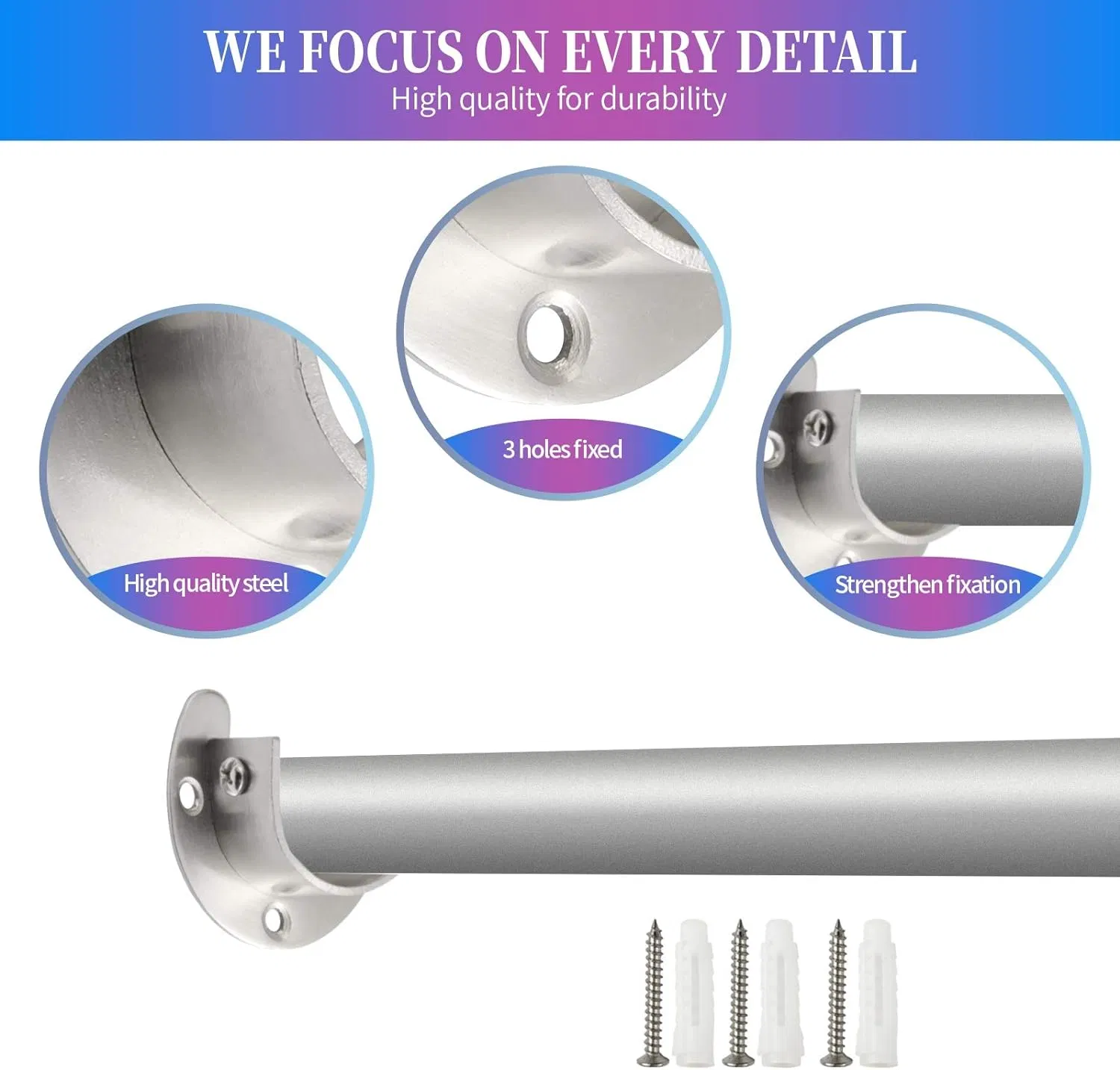 Heavy Duty Adjustable Wardrobe Rod Bracket for Shower Storage