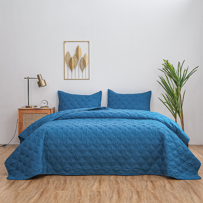 ODM/OEM Polyester Home Textile 3 Pieces Sheet Set Bedding Set Blue Bed Cover Queen Size Bedspread with Pillow