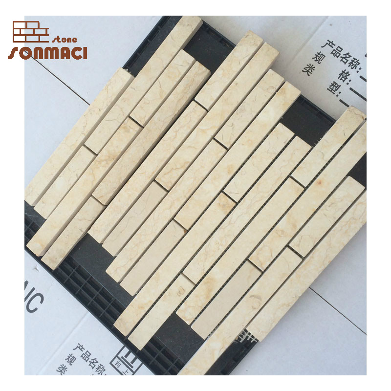 Hot Sale Nature Stone Beige Marble Mosaic Strip Tiles for Wall