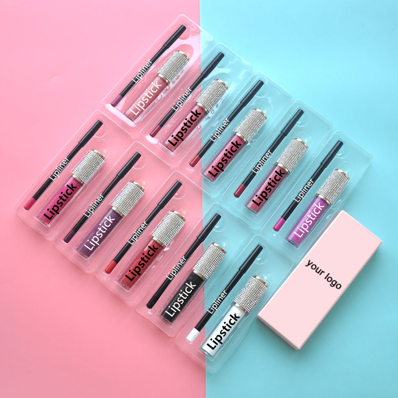 Private Label Cream Lipliner and Lipsticks Waterproof Vegan Lipstick with Lipliner Set