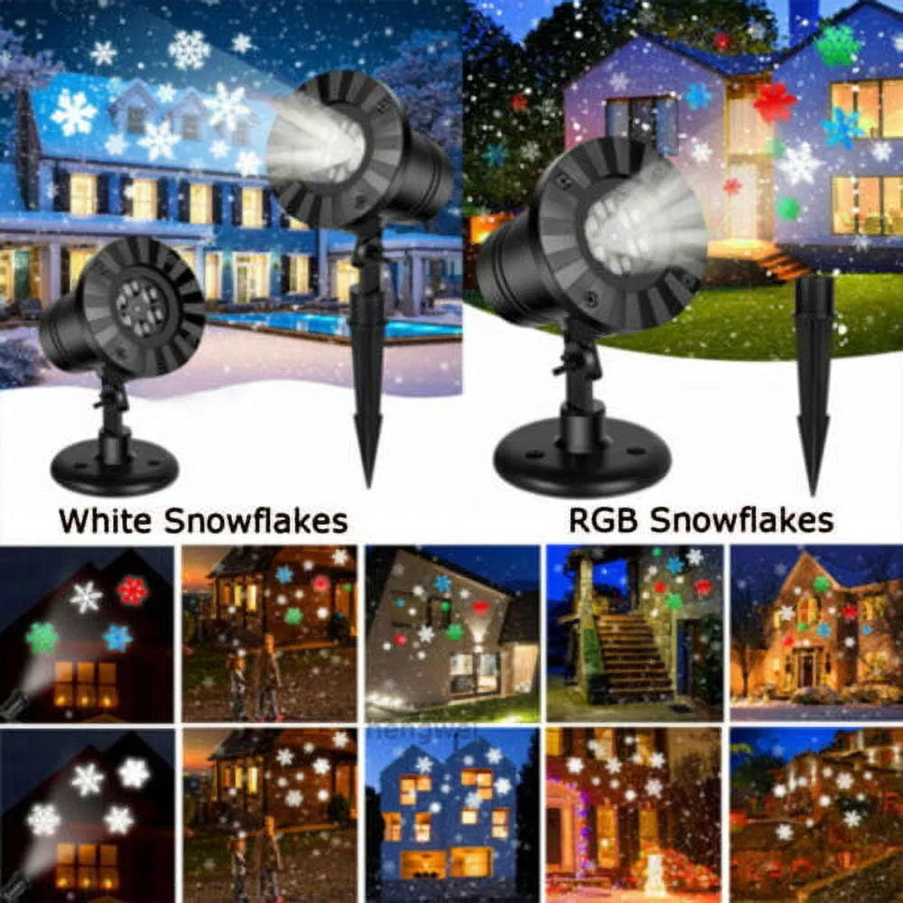 Outdoor Snowflake LED Projector Light with 12 Patterns - Waterproof Sound-Activated Christmas & Holiday Party Decoration (US Plug)