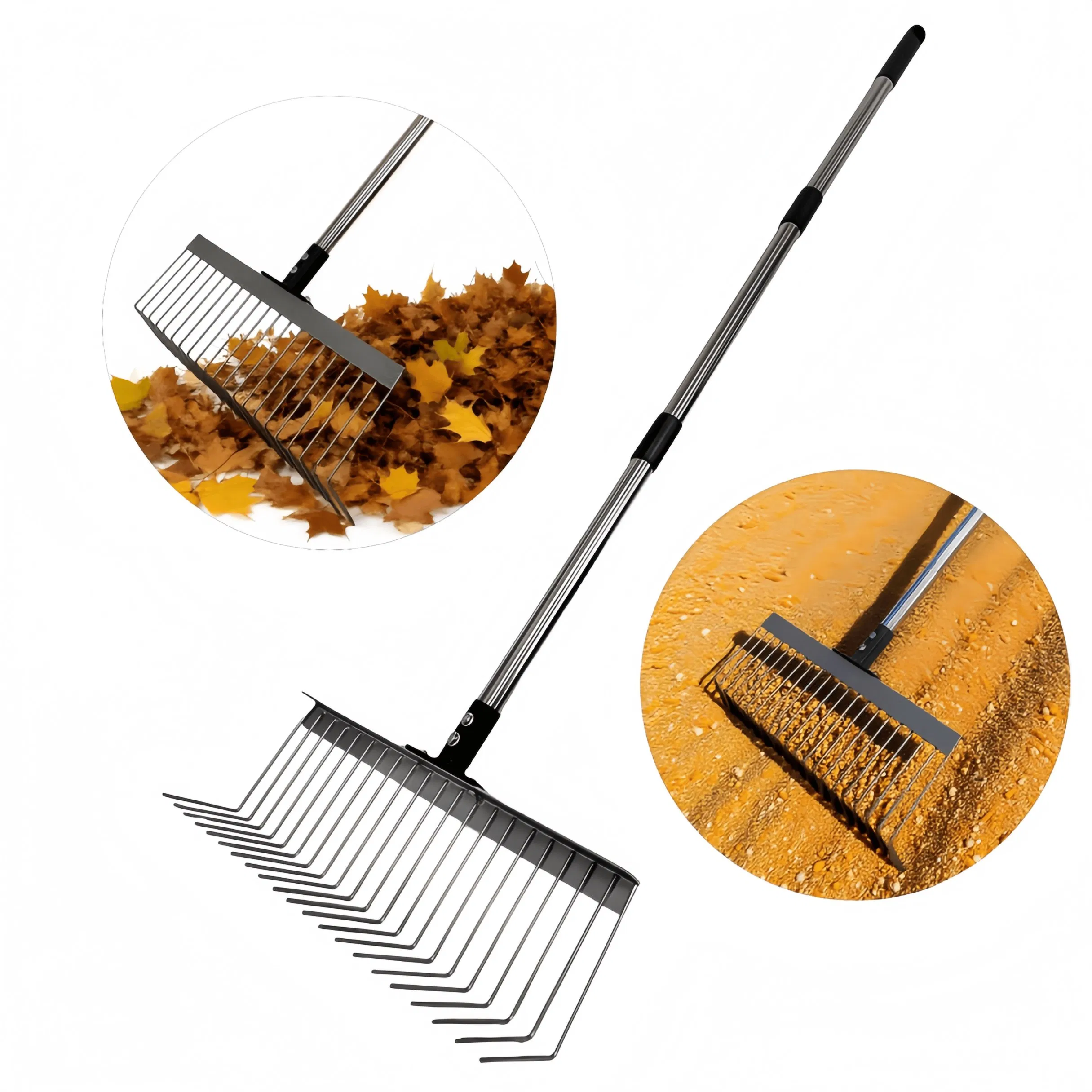 1.6m Garden Lawn Rake with Steel Pole for Leaf and Debris Collection