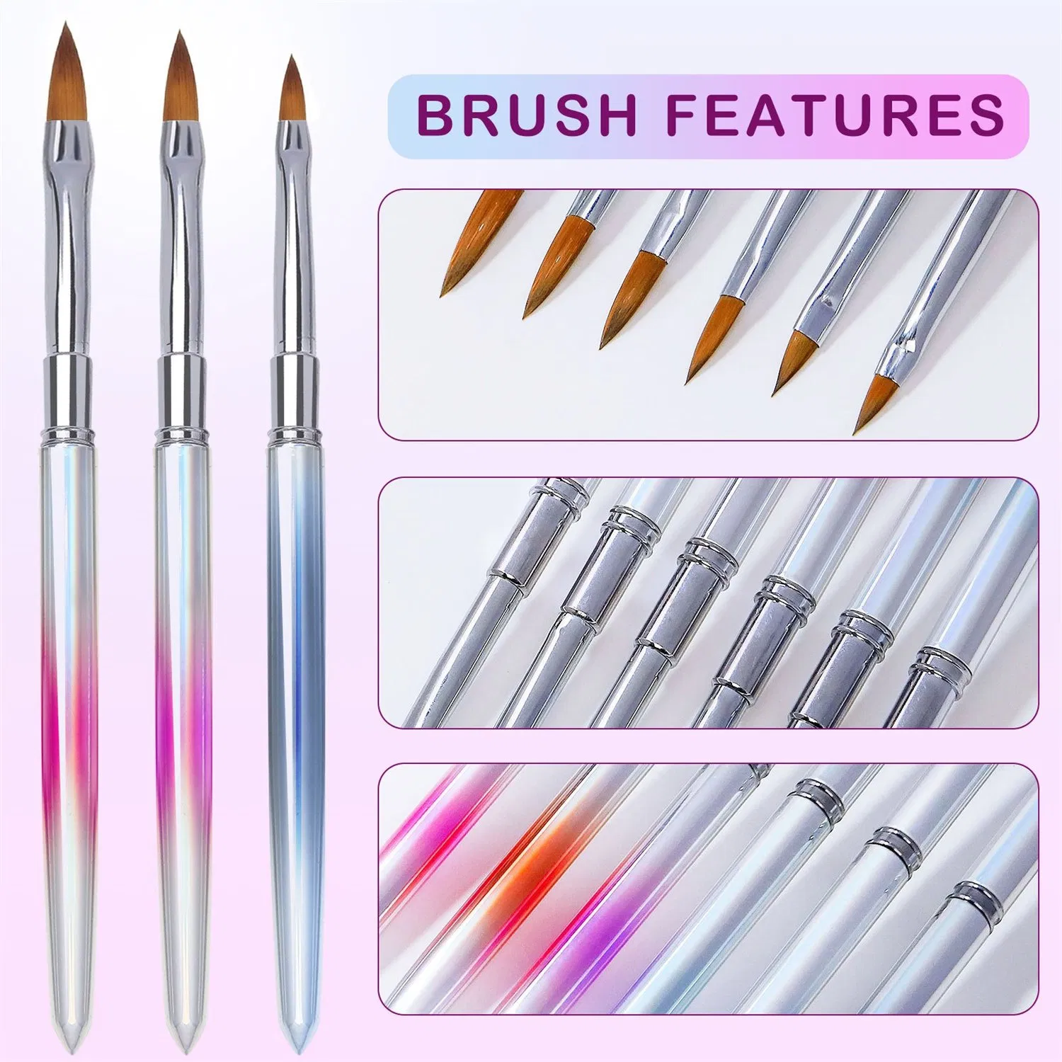 New Metal Pure Mink Hair Nail Crystal Pen Siberian Crystal Carved Brush